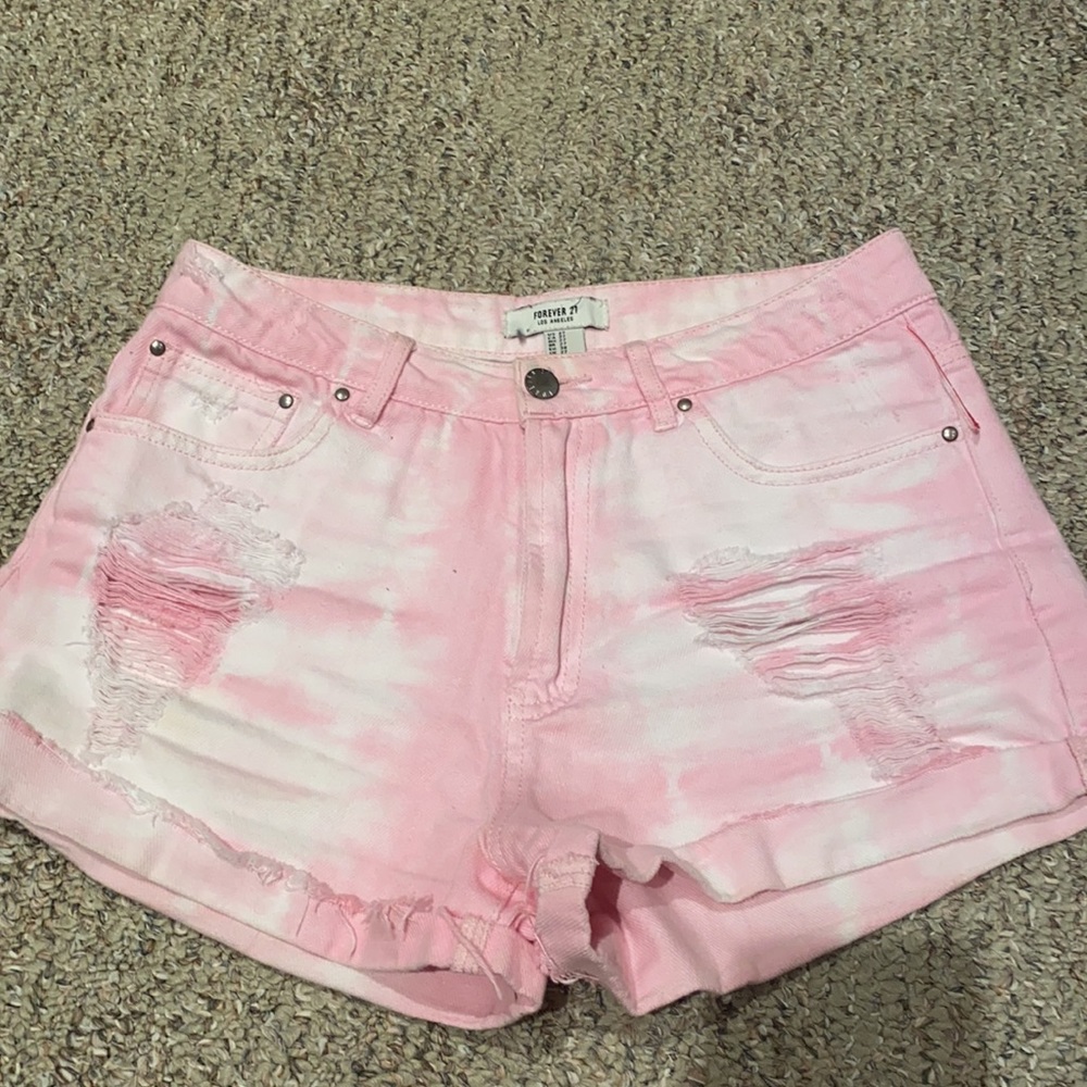 Pink/White Denim Shorts